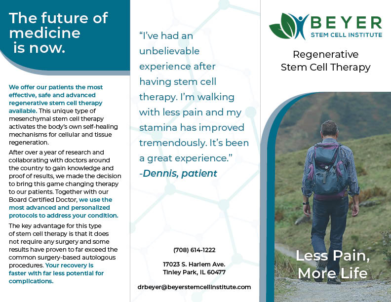 A tri-fold brochure created for the Beyer Stem Cell Institute in preparation for opening their new facility.