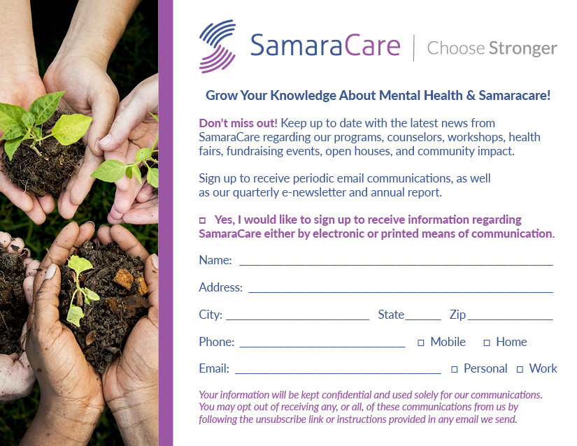A postcard for interested parties to learn more about SamaraCare's work.